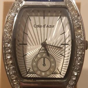 🦋10/$20🦋 Cote D Azure Silver Rhinestone Blue Leather Women's Watch
